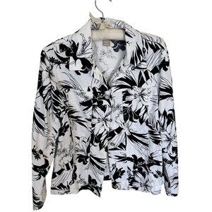 Wear It Womens Floral Black & White Button Up Shirt Jacket Large Linen